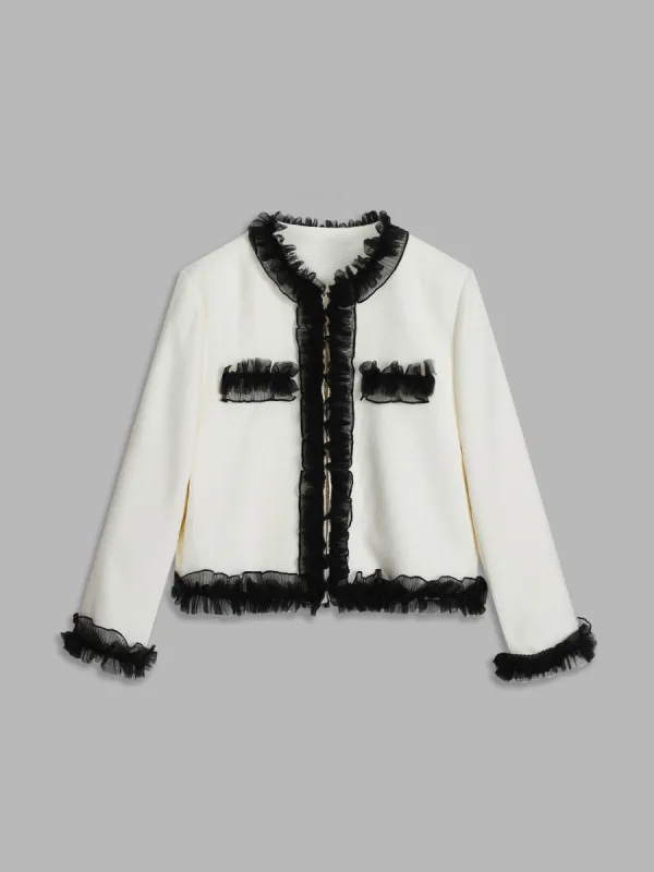 Mesh Contrast Lace Trim Jacket sold by Aha Selected