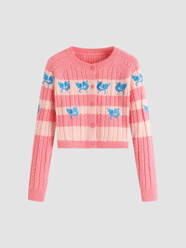 Flower Embroidered Knitted Blend Cardigan sold by Aha Selected