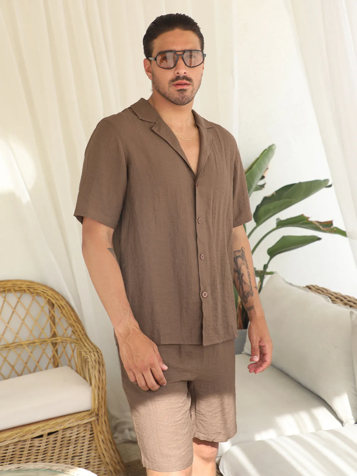 Set: Linen Hawaiian Shirt +Short Brown sold by Aha Selected product image thumbnail 3