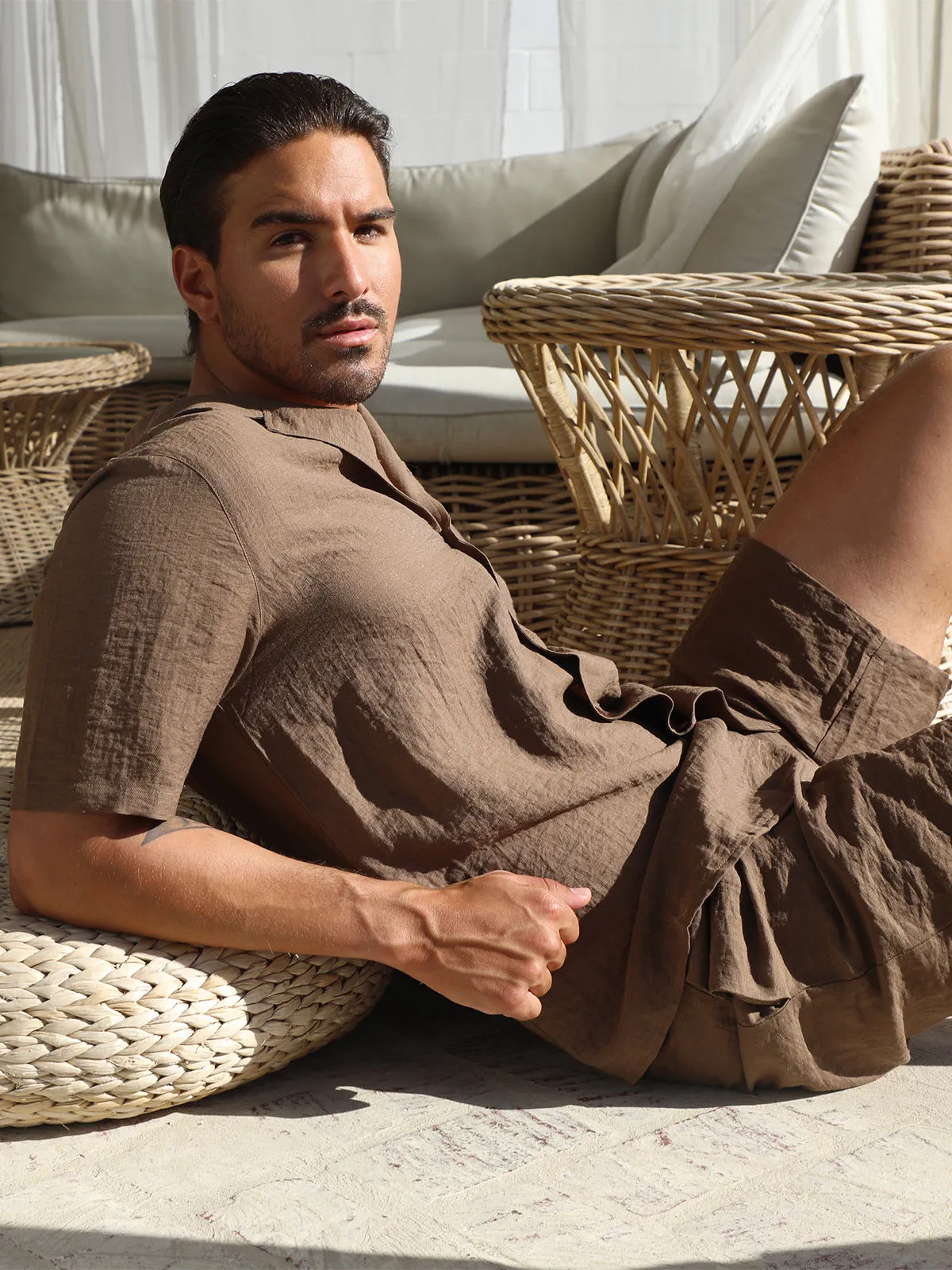 Set: Linen Hawaiian Shirt +Short Brown sold by Aha Selected product image thumbnail 5