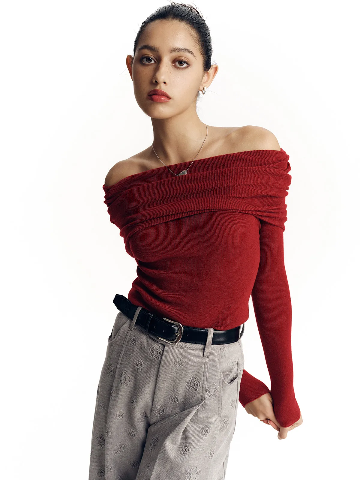 Women's Off-The-Shoulder Sweater sold by Aha Selected product image thumbnail 2
