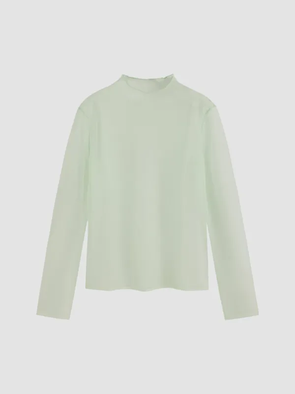 Mesh Sheer Turtleneck Long Sleeve T-shirt sold by Aha Selected
