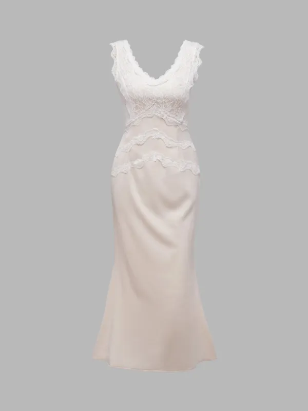 Lace-Trimmed Satin Dress sold by Aha Selected