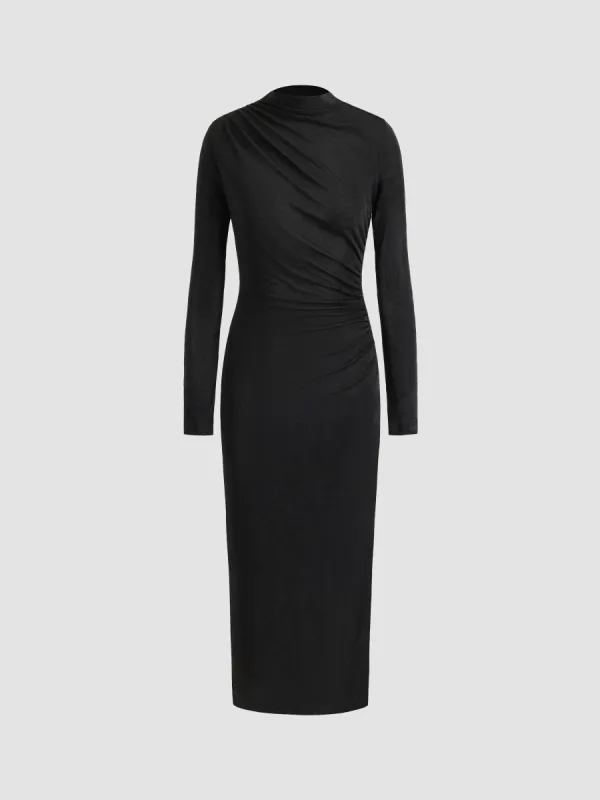 Knitted Turtleneck Pleated Dress made by Aha Selected
