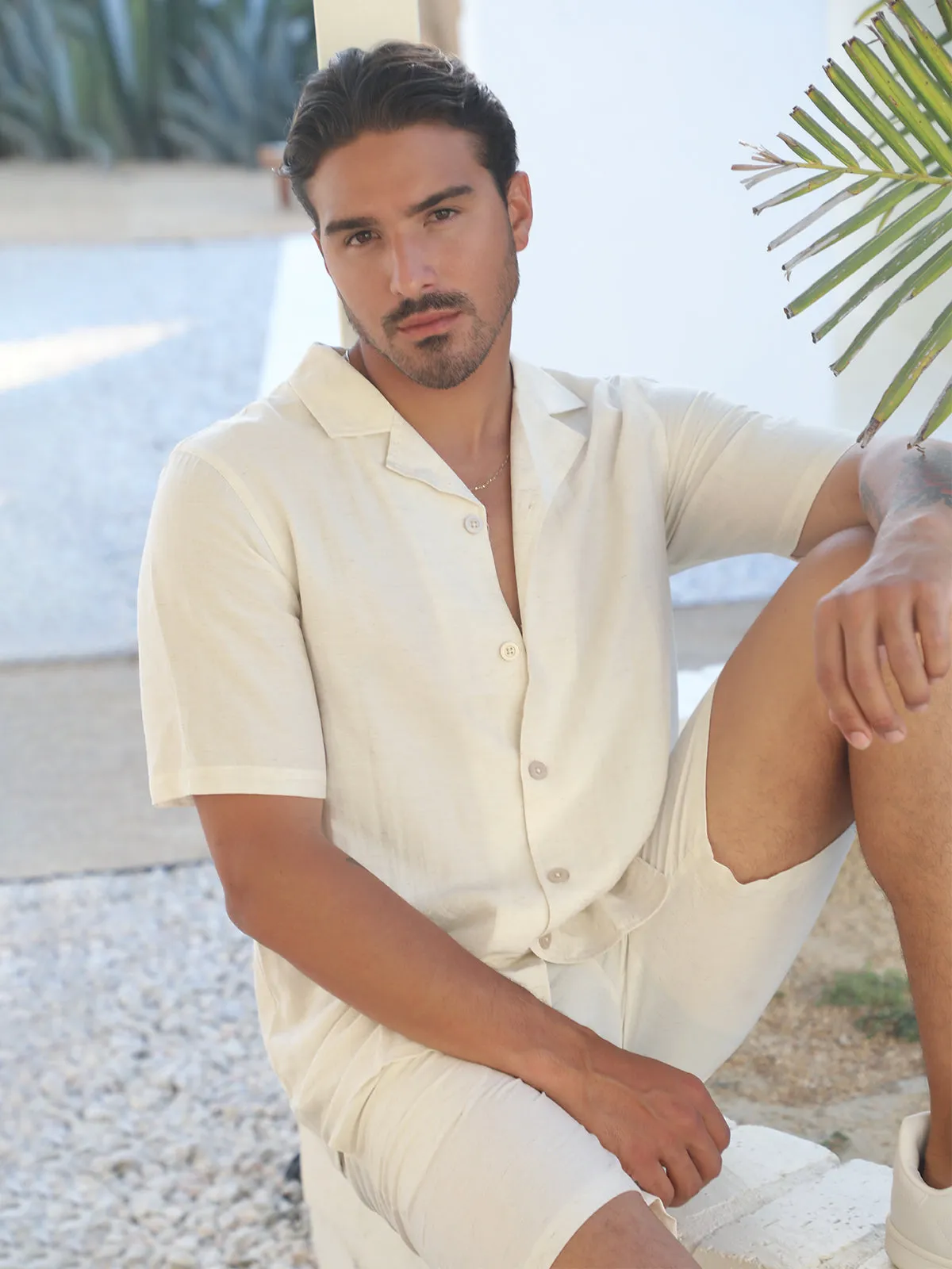 Set : Linen Hawaiian Shirt +Short Ivory sold by Aha Selected product image thumbnail 3