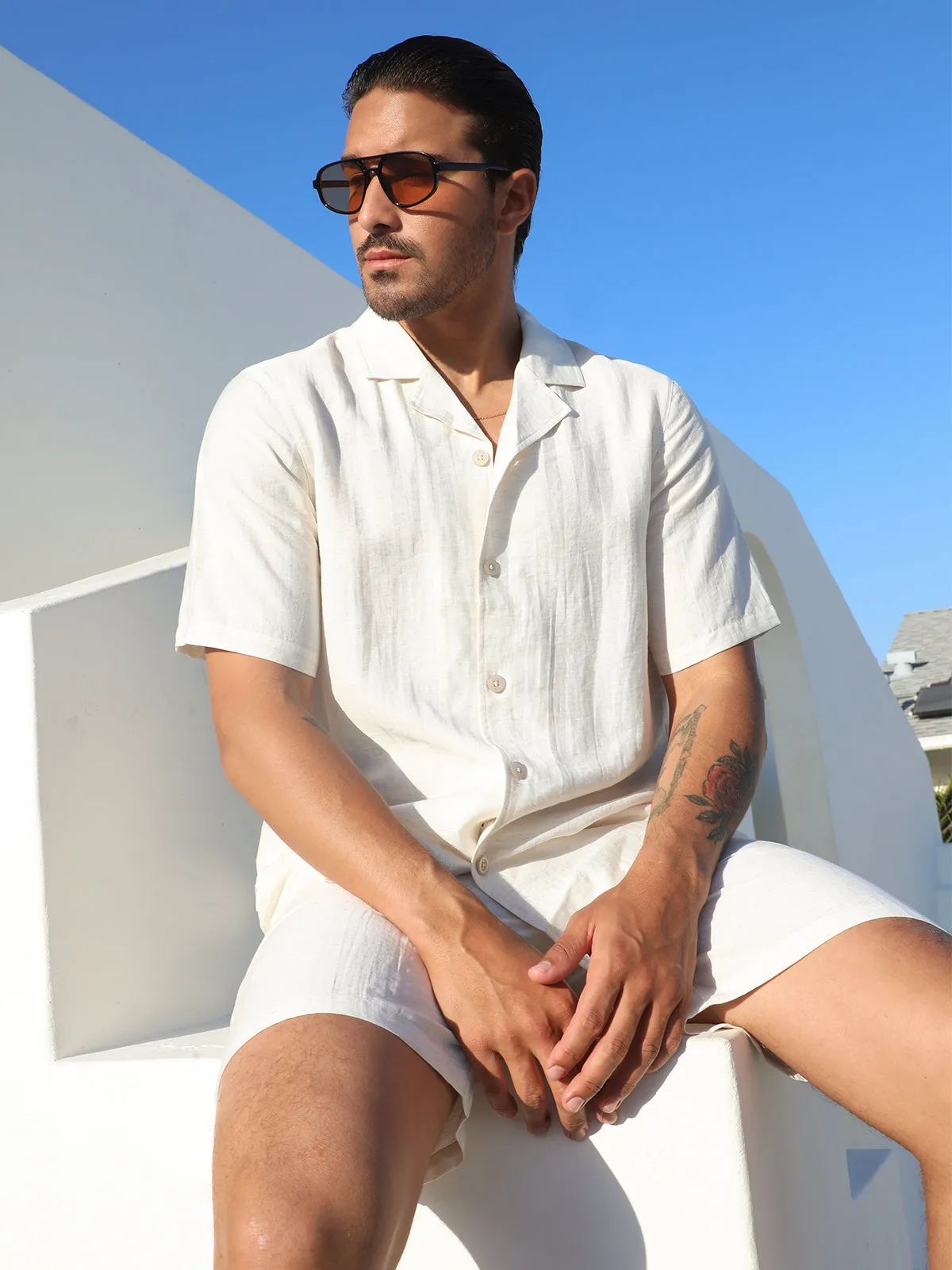 Set : Linen Hawaiian Shirt +Short Ivory sold by Aha Selected product image thumbnail 2