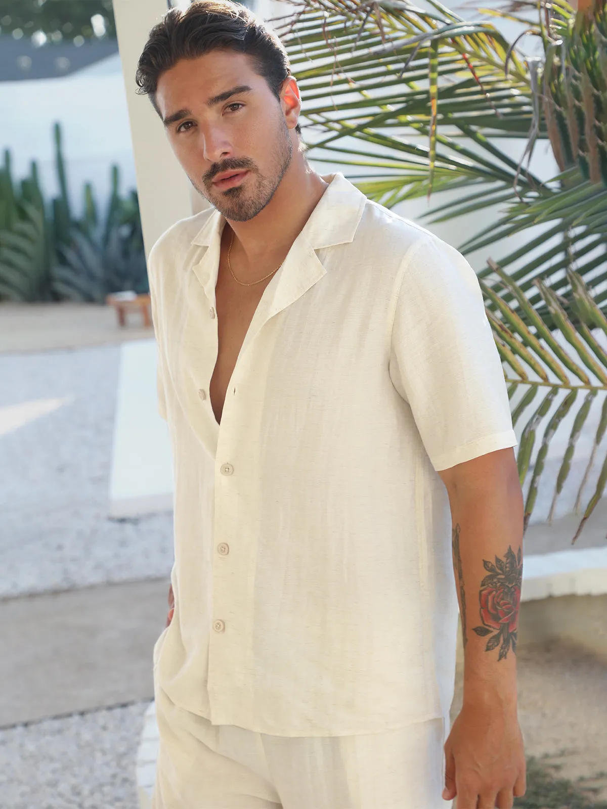 Set : Linen Hawaiian Shirt +Short Ivory sold by Aha Selected product image thumbnail 4