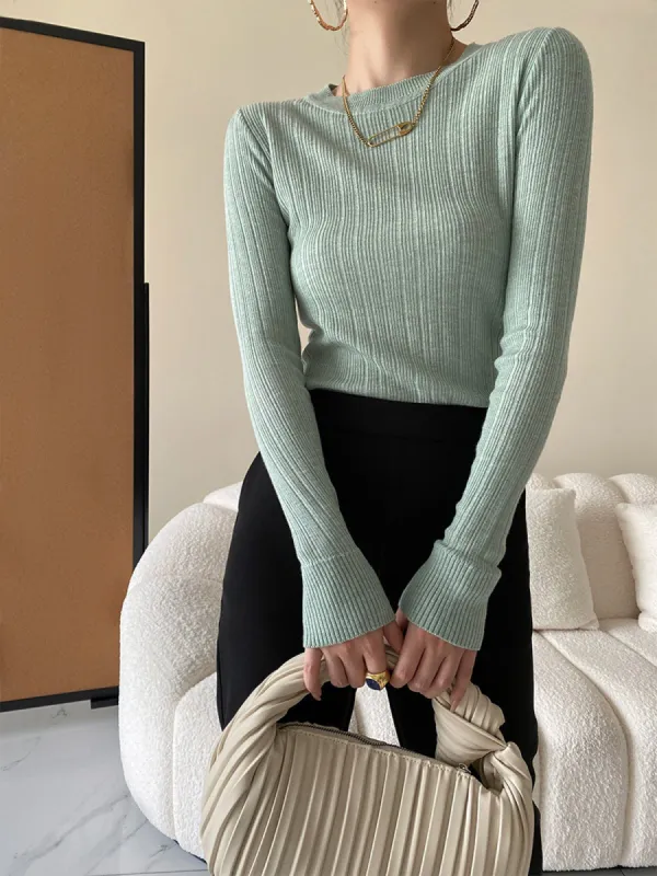 Crew-Neck Slim Sweater sold by Aha Selected