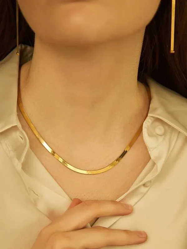 Snake Bone Chain Titanium Steel Necklace sold by Aha Selected