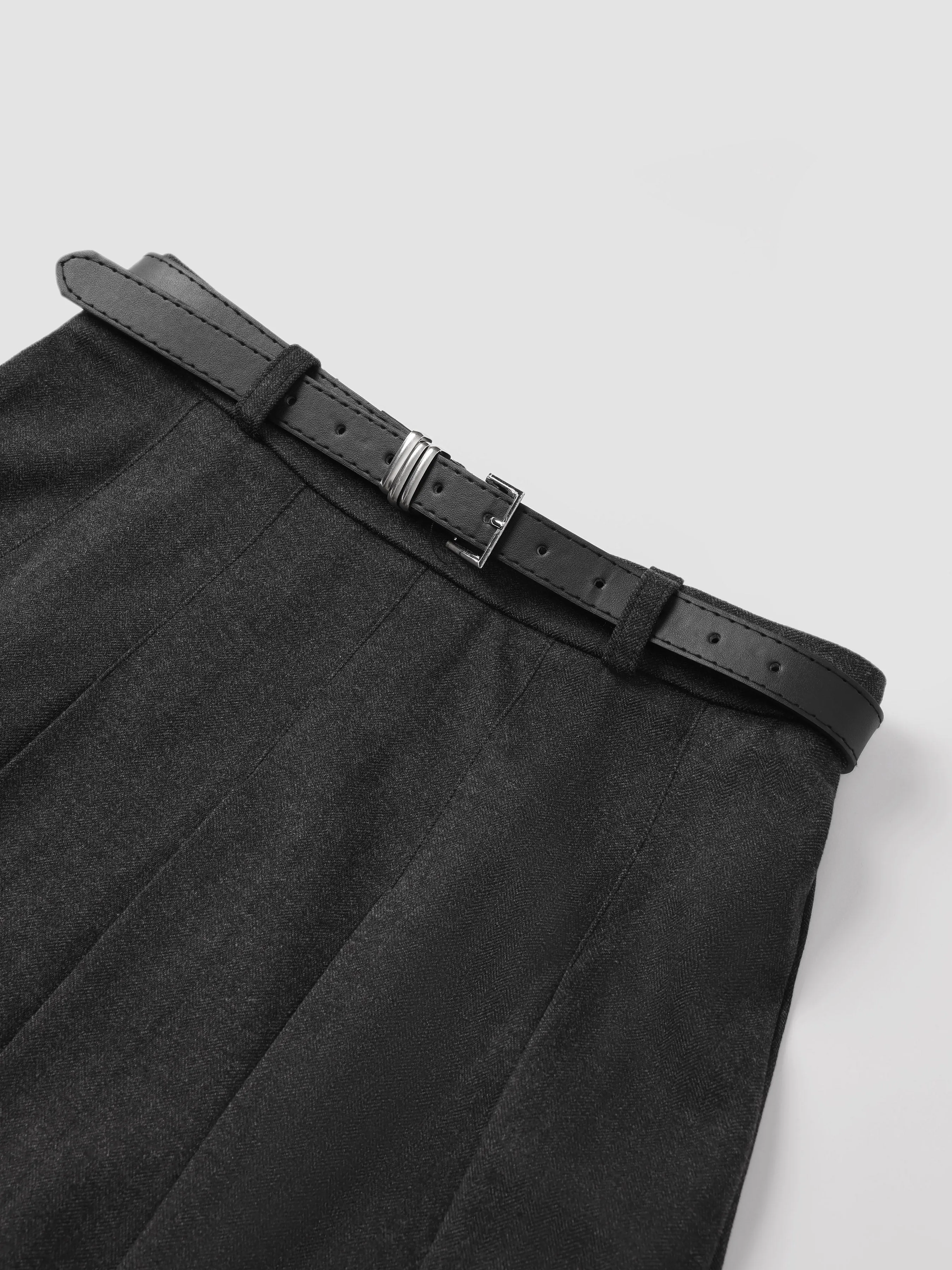 Solid Color A-line Pleated Long Skirt sold by Aha Selected product image thumbnail 3