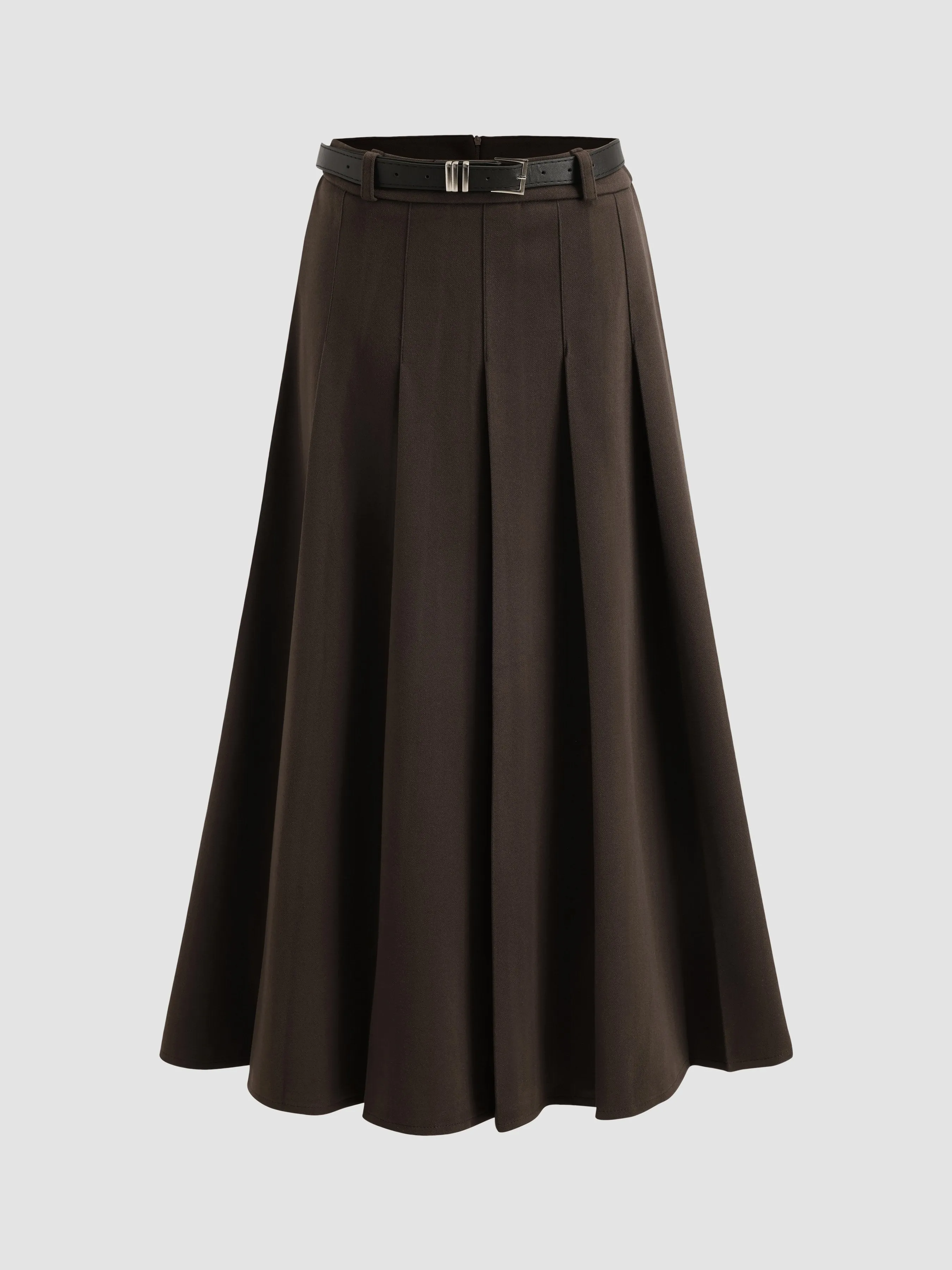 Solid Color A-line Pleated Long Skirt sold by Aha Selected product image thumbnail 2