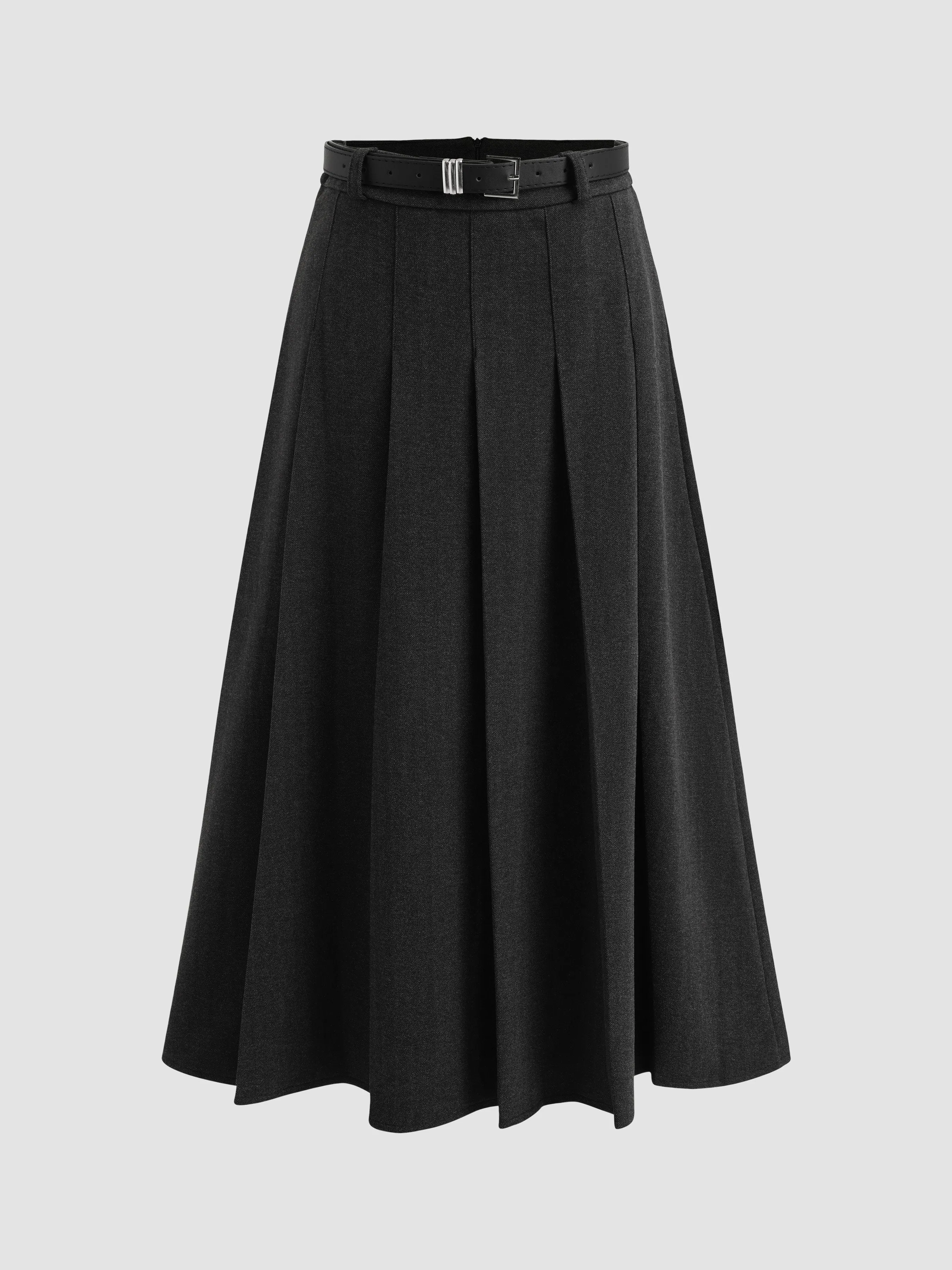 Solid Color A-line Pleated Long Skirt sold by Aha Selected