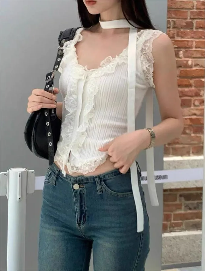 Women's Lace Trimmed Knitted Vest sold by Aha Selected product image thumbnail 2