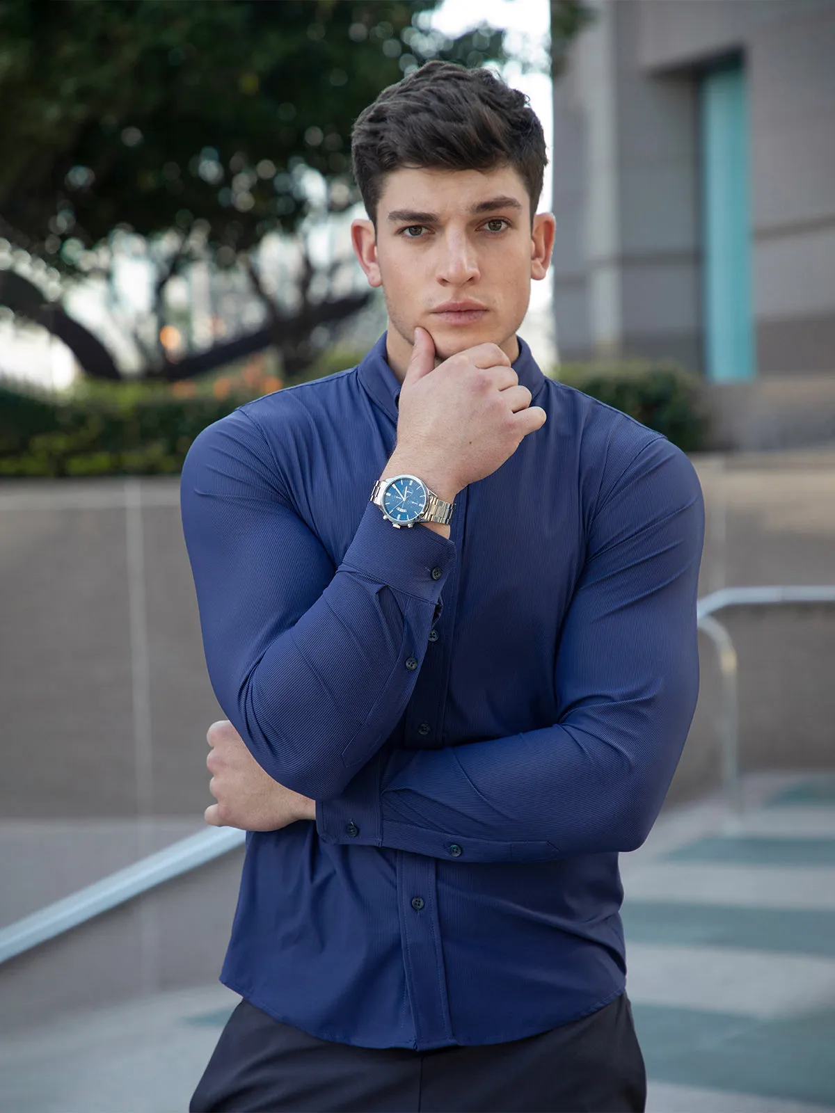 Commuter Performance Stretch Dress Shirt-Marine sold by Aha Selected