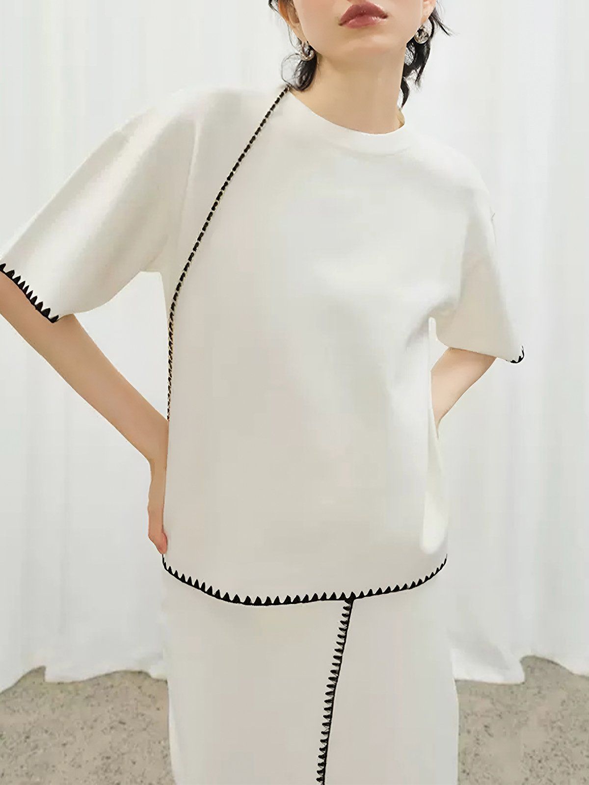 Embroidered Colorblock Trim Tweed Skirt Suit sold by Aha Selected product image thumbnail 5