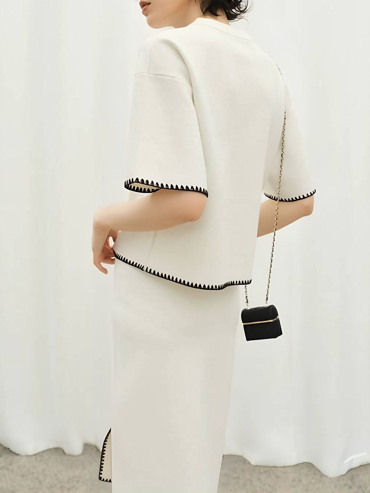 Embroidered Colorblock Trim Tweed Skirt Suit sold by Aha Selected product image thumbnail 3