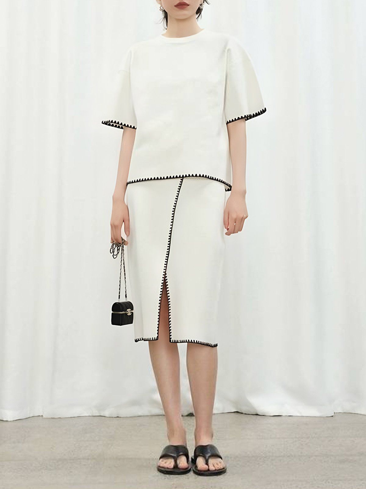 Embroidered Colorblock Trim Tweed Skirt Suit sold by Aha Selected product image thumbnail 2