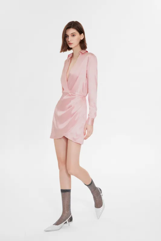 Satin Lapel Wrap Dress sold by Aha Selected