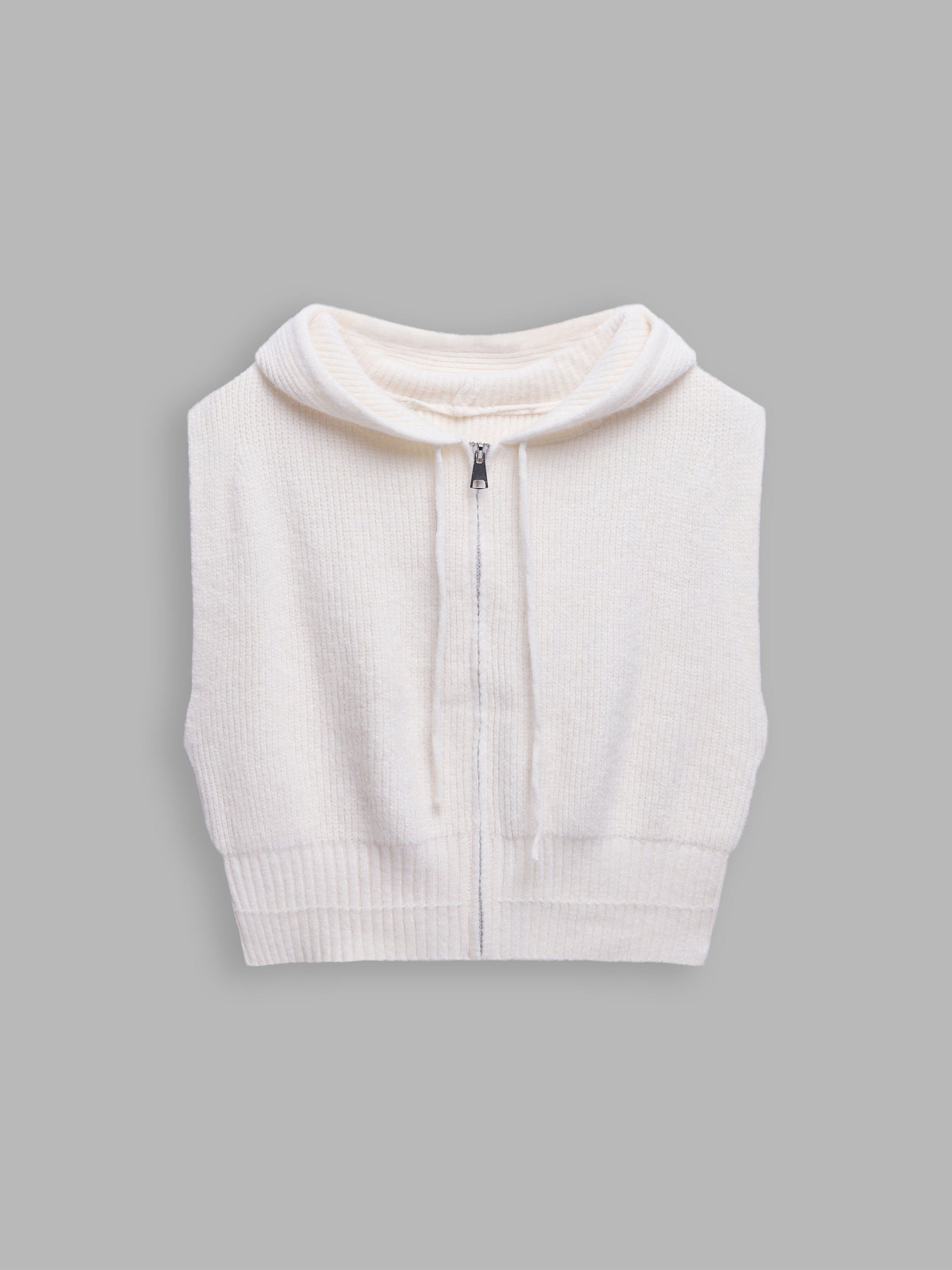 Hooded Zip-Up Knitted Vest Cardigan sold by Aha Selected