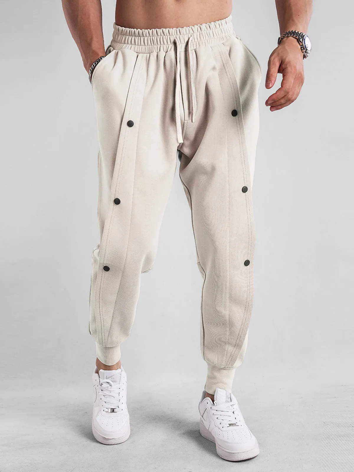Loose Fit Tapered Sweatpant Button Jogger sold by Aha Selected