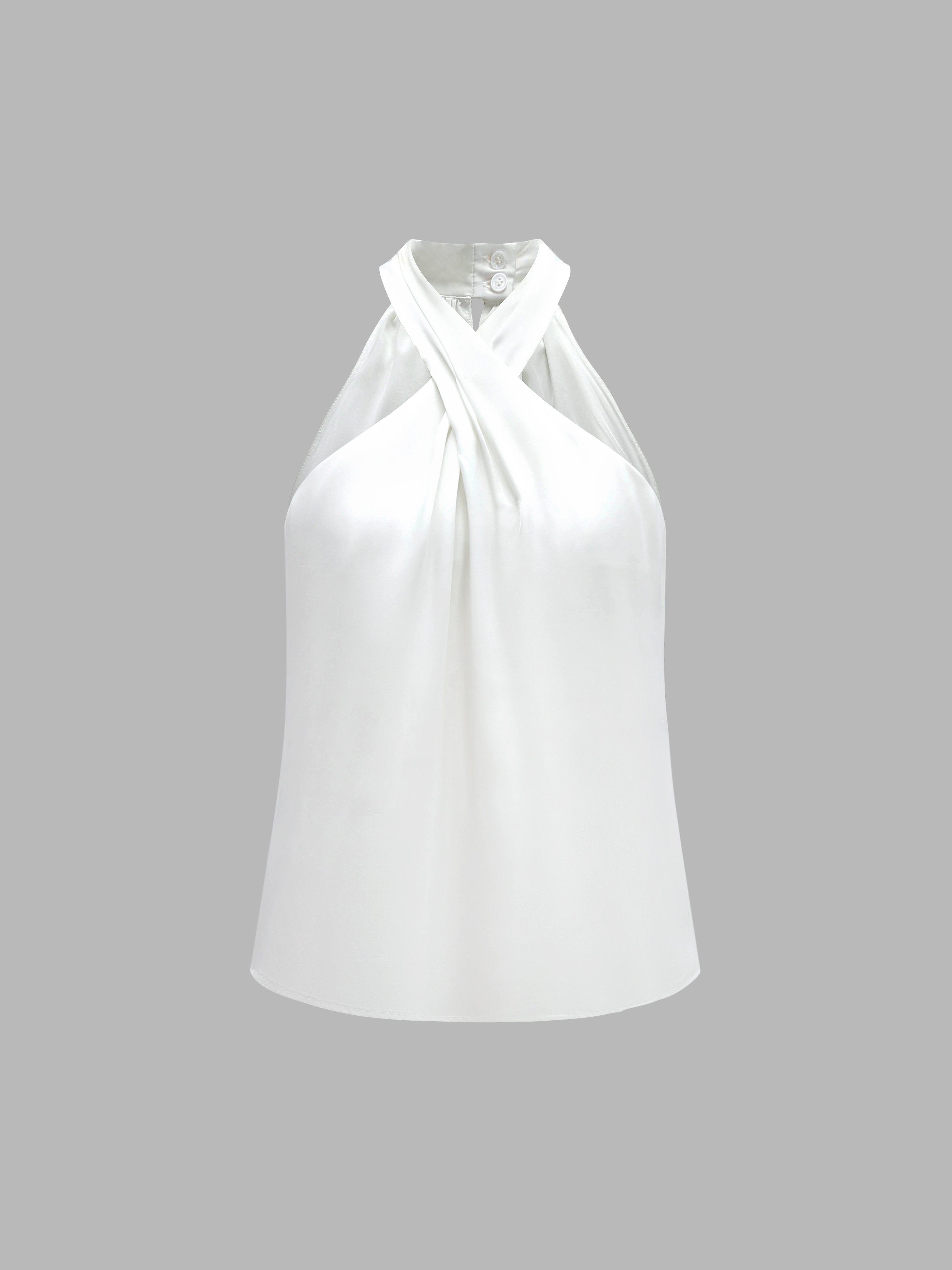 Elegant Crisscross Neck Satin Cami sold by Aha Selected