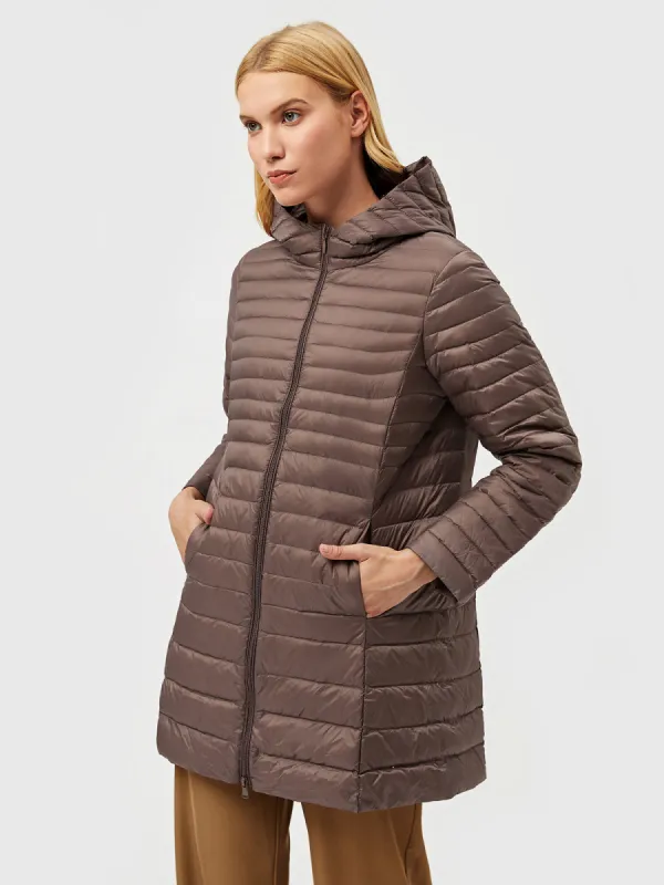 Long Hooded Light Down Puffer Jacket sold by Aha Selected