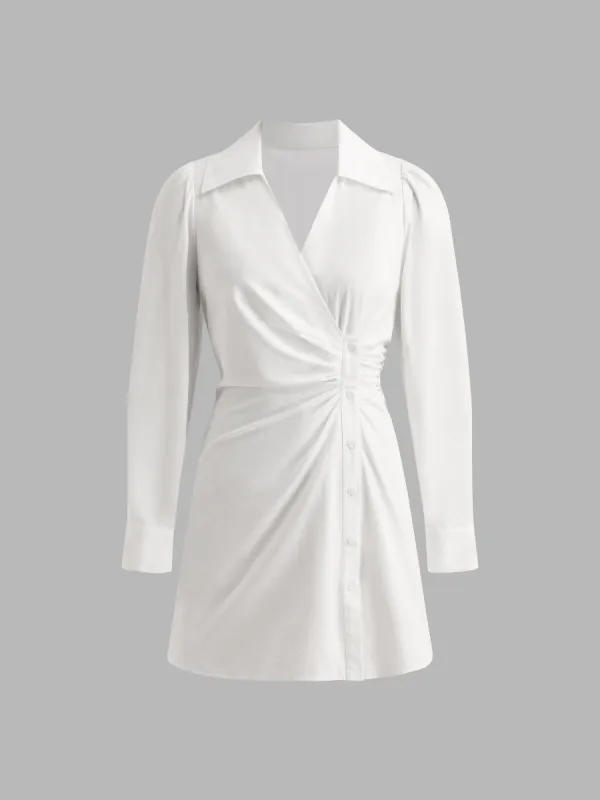 Button-Up Wrap Shirt Dress with Turn-Down Collar sold by Aha Selected