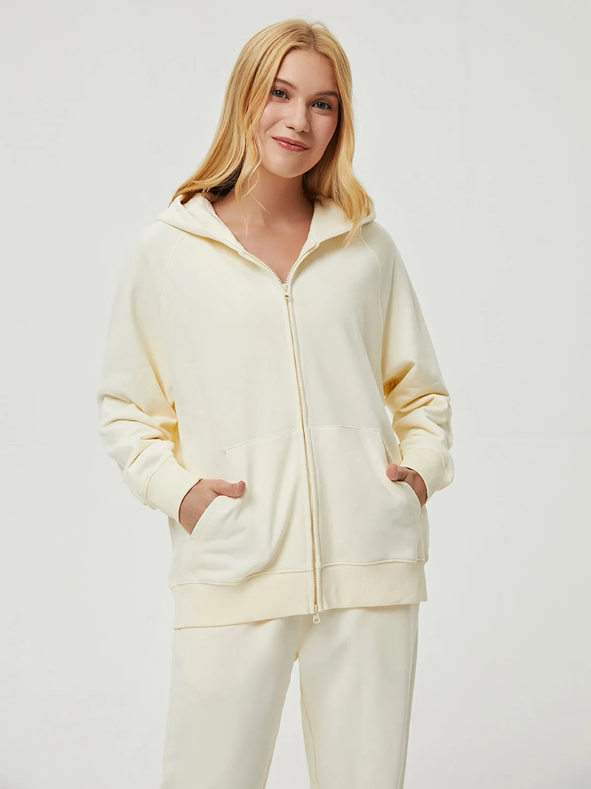 Terry Fleece Cloud Nine Zip Hoodie-Warm White sold by Aha Selected
