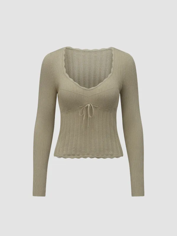 Sweetheart Neck Bow Tie Knitted Pullover sold by Aha Selected