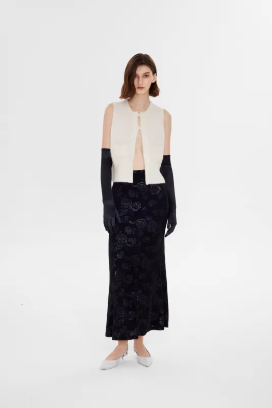 Knitted Floral Pattern Fishtail Long Skirt made by Aha Selected
