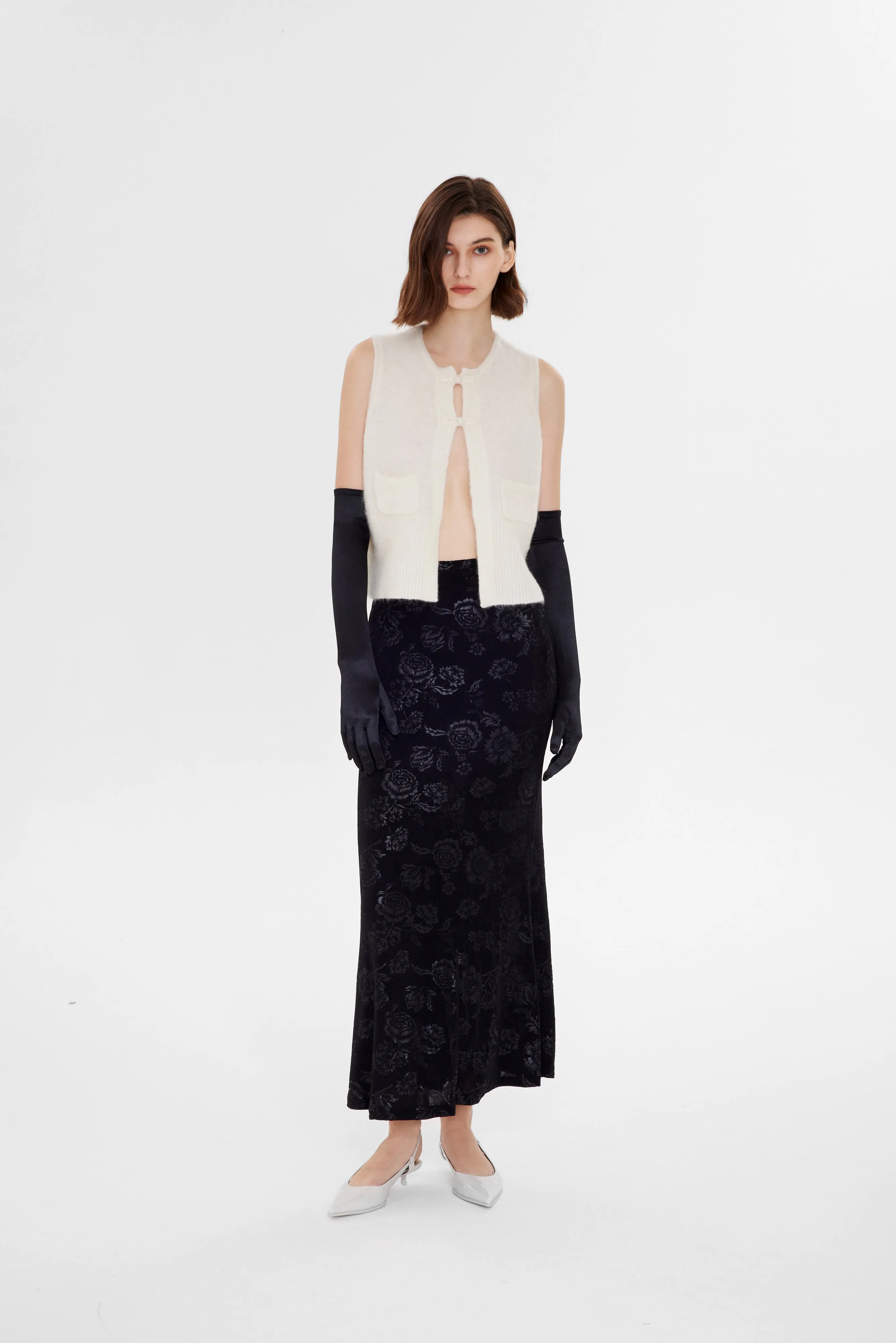Knitted Floral Pattern Fishtail Long Skirt sold by Aha Selected