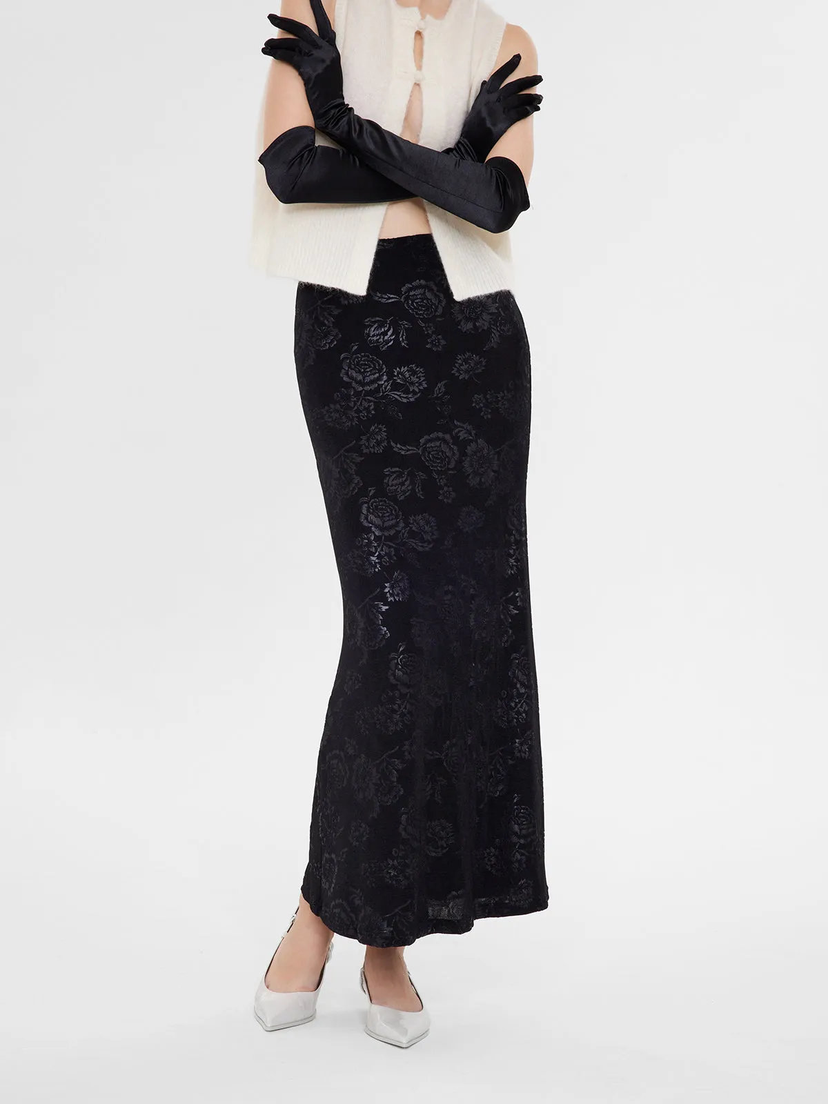 Knitted Floral Pattern Fishtail Long Skirt sold by Aha Selected product image thumbnail 3