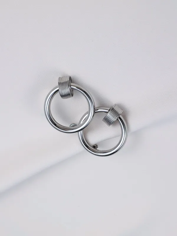 Round Double Circle Sliver Metal Earrings sold by Aha Selected