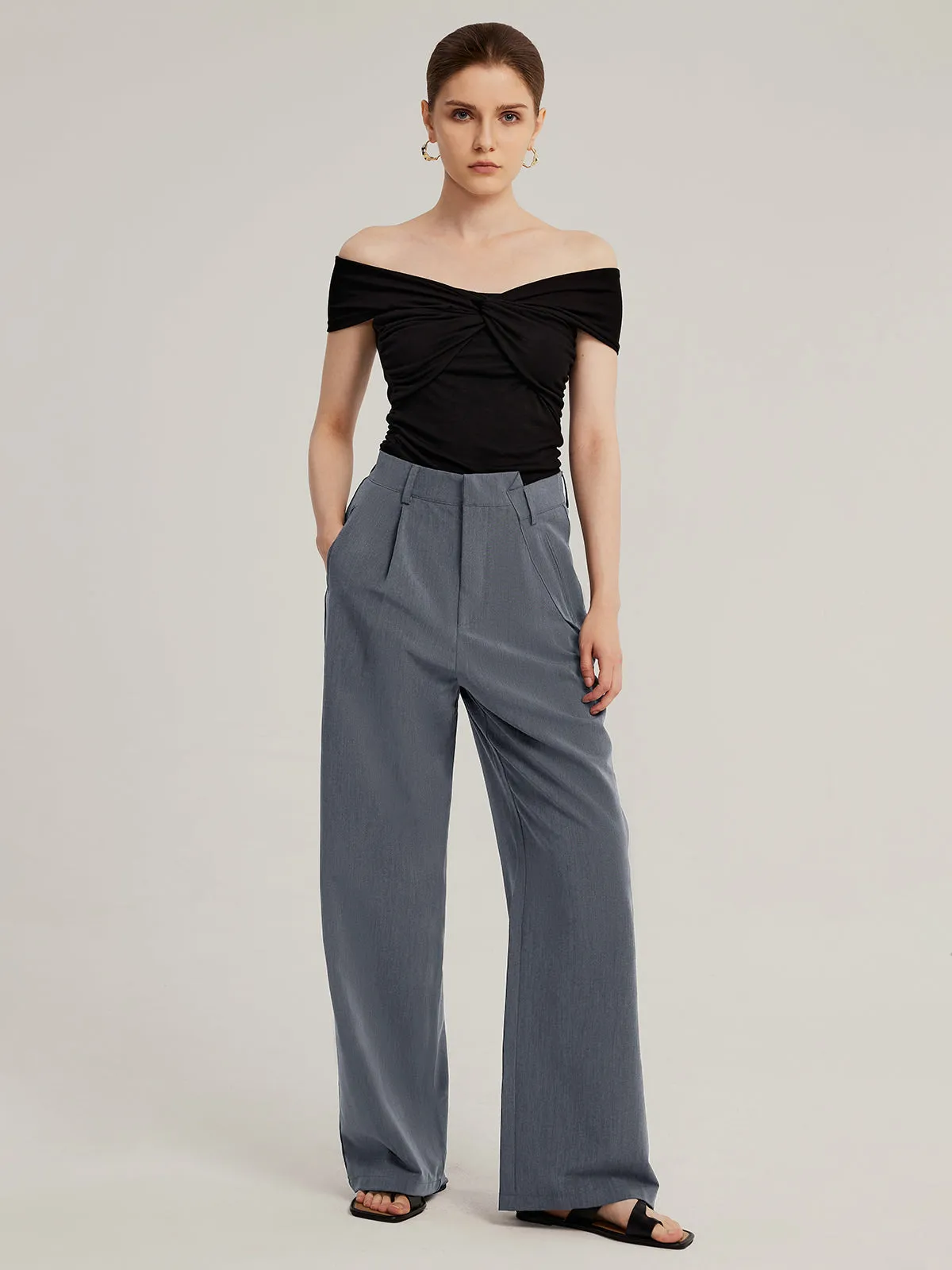 Irregular Waist Wide-Leg Suit Pants sold by Aha Selected