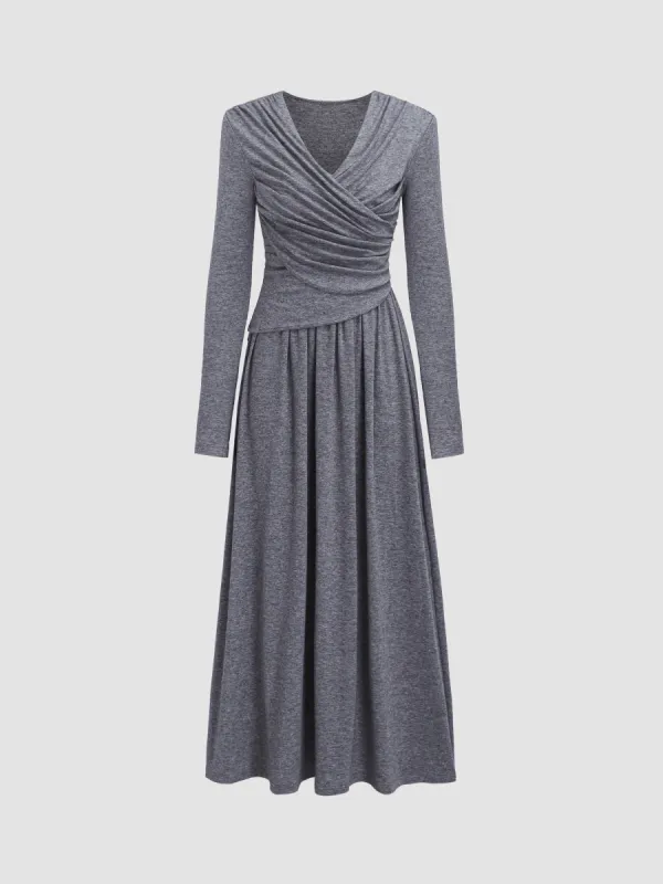 V-Neck Long Sleeve Wrap Dress sold by Aha Selected