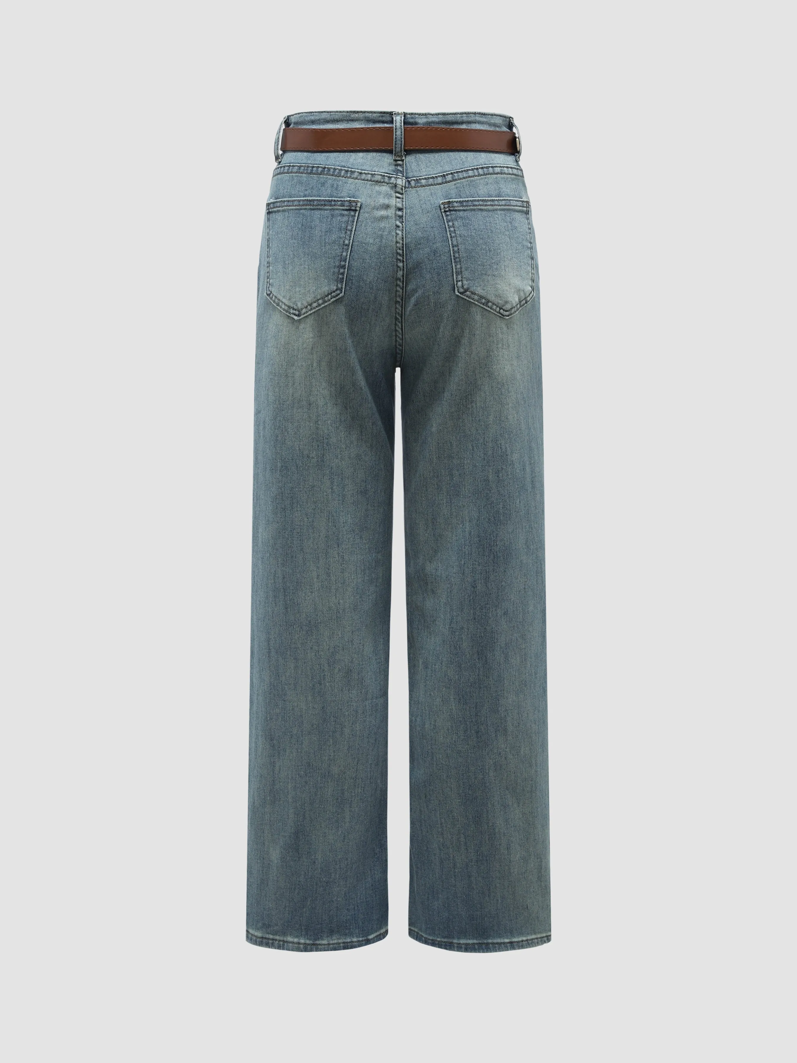Wide-Leg Front Pockets Denim Jeans With Belt sold by Aha Selected product image thumbnail 2