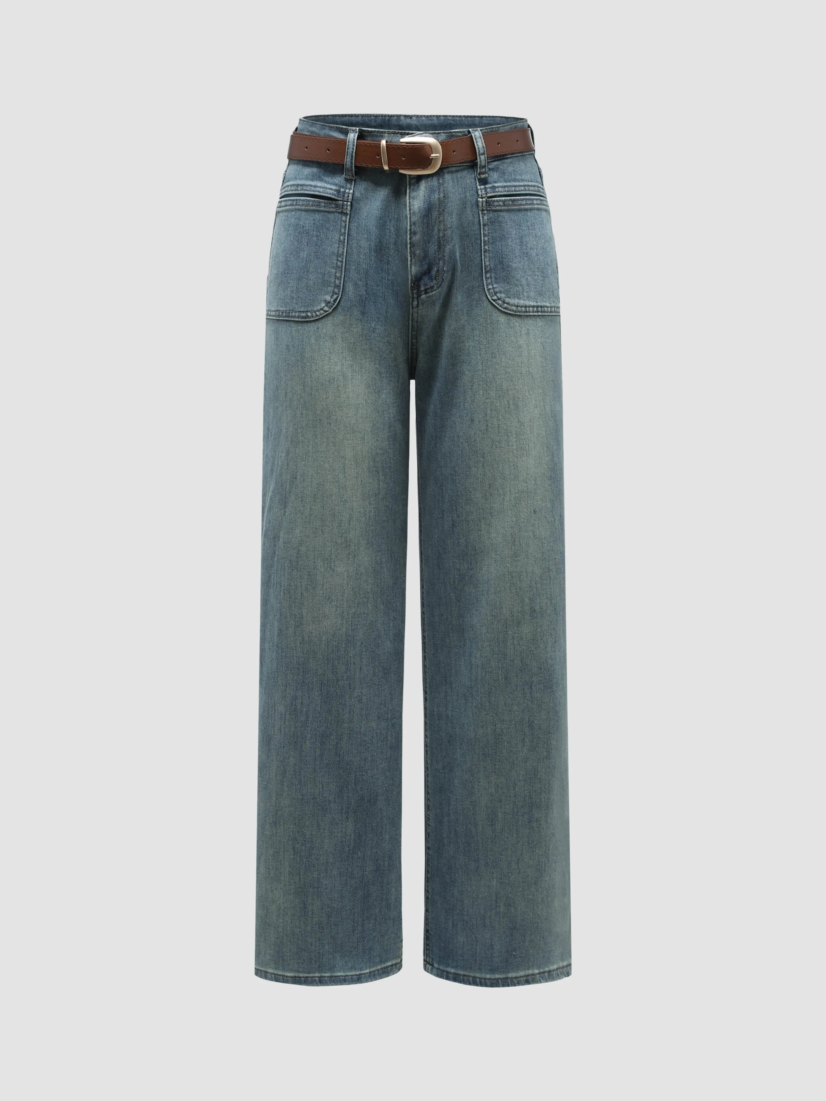 Wide-Leg Front Pockets Denim Jeans With Belt sold by Aha Selected