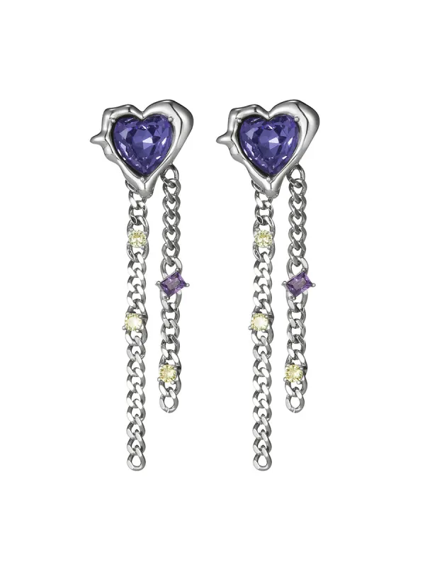 Purple Zircon Tassels Earrings sold by Aha Selected
