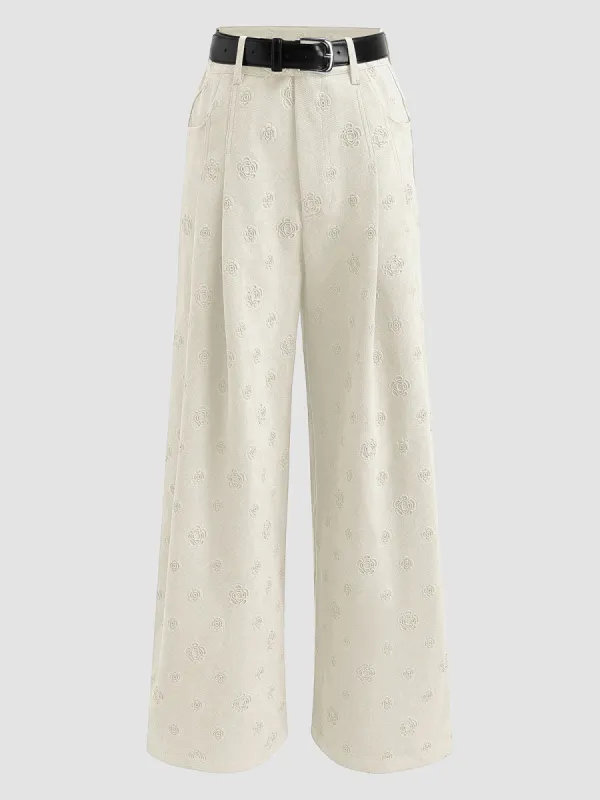 Denim Rose Embossed Wide Leg Pants sold by Aha Selected