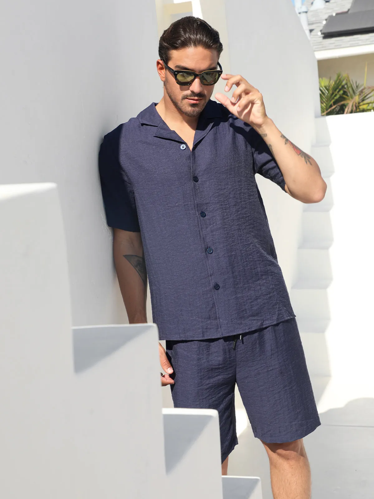 Set Linen Hawaiian Shirt +Shorts Navy sold by Aha Selected product image thumbnail 5