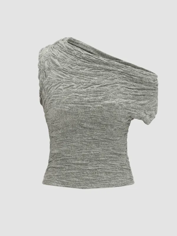 Textured Knit Off-Shoulder Top sold by Aha Selected