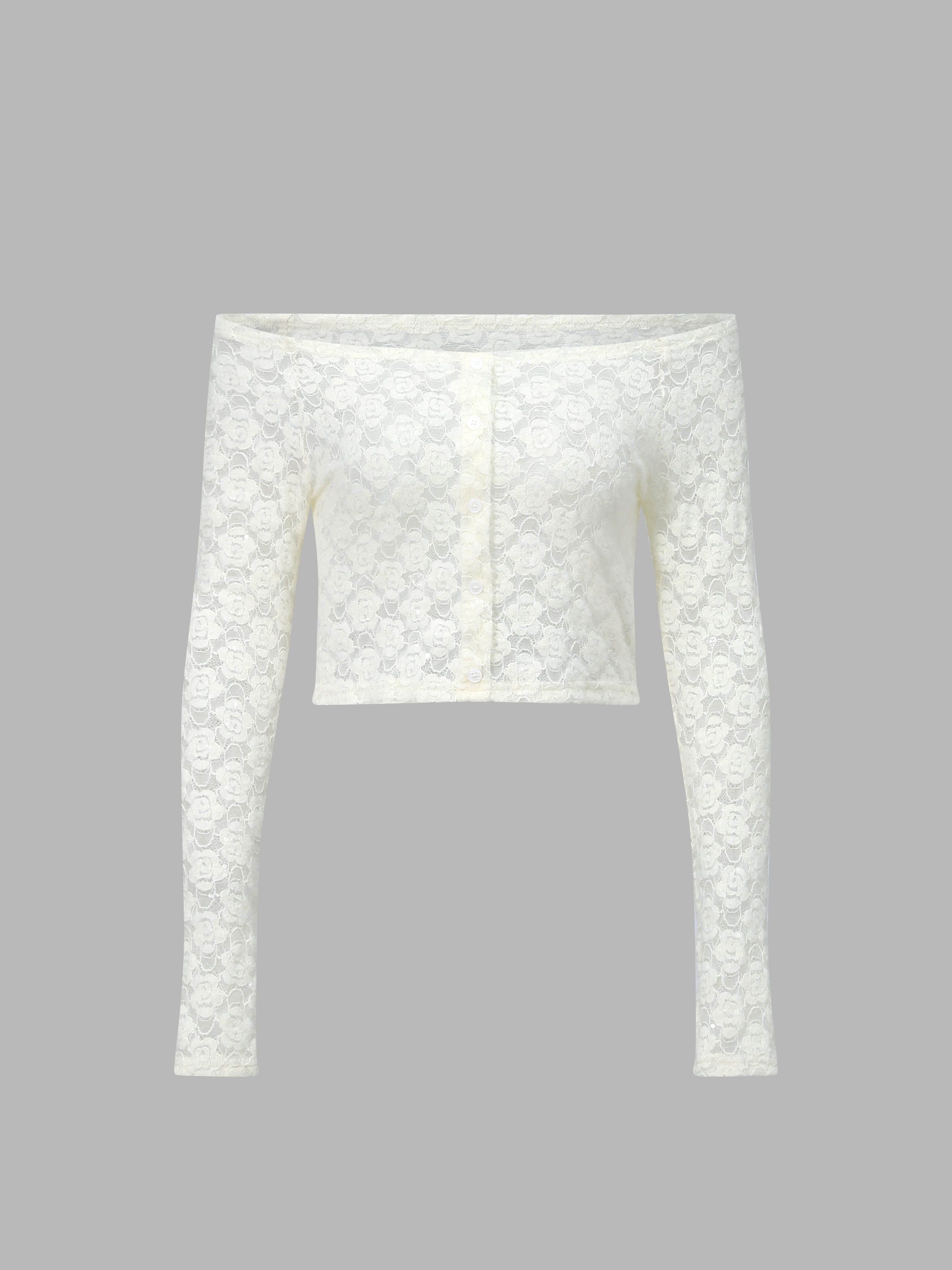 One Shoulder Lace Top with Long Sleeves sold by Aha Selected