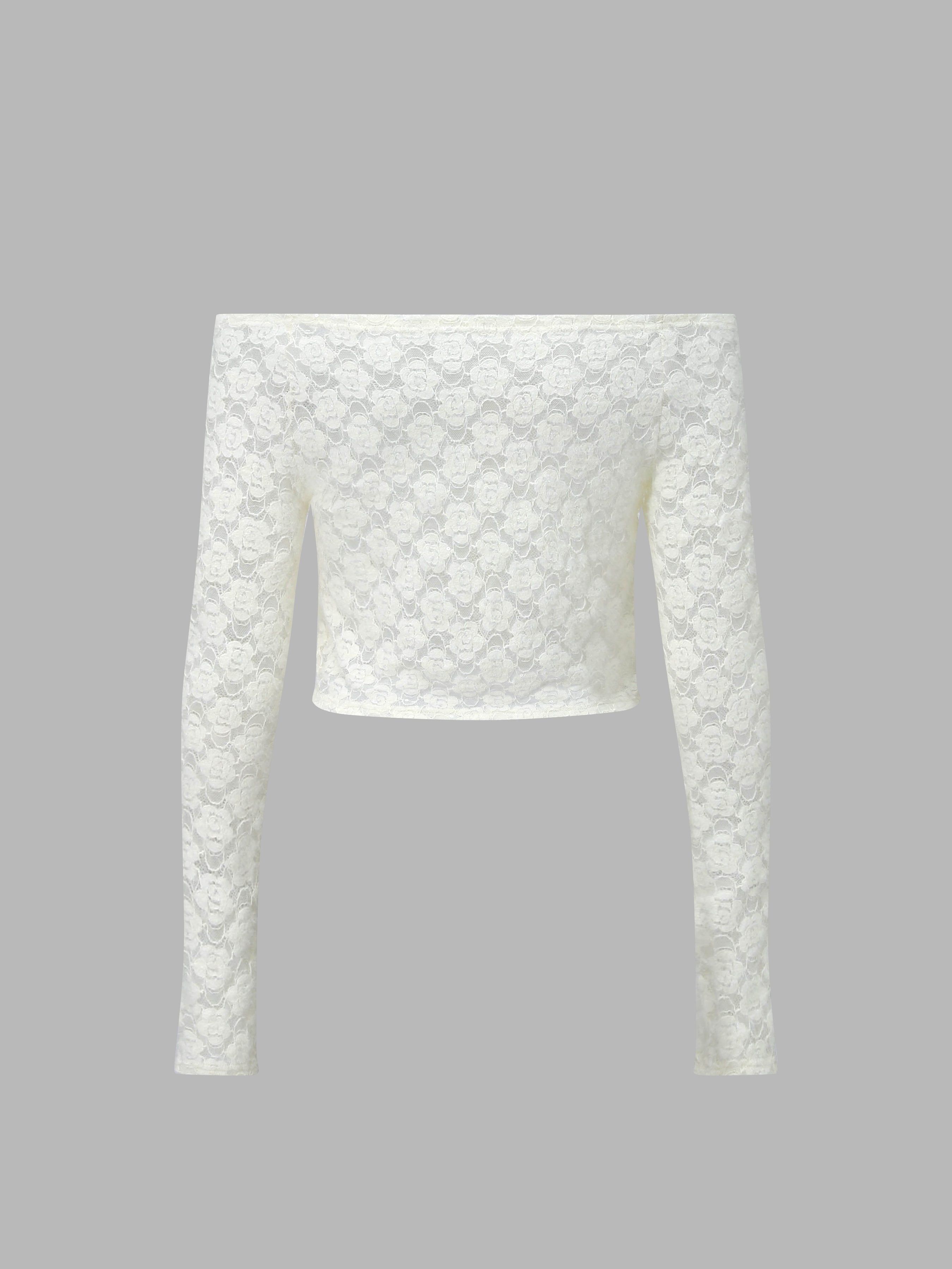 One Shoulder Lace Top with Long Sleeves sold by Aha Selected product image thumbnail 2