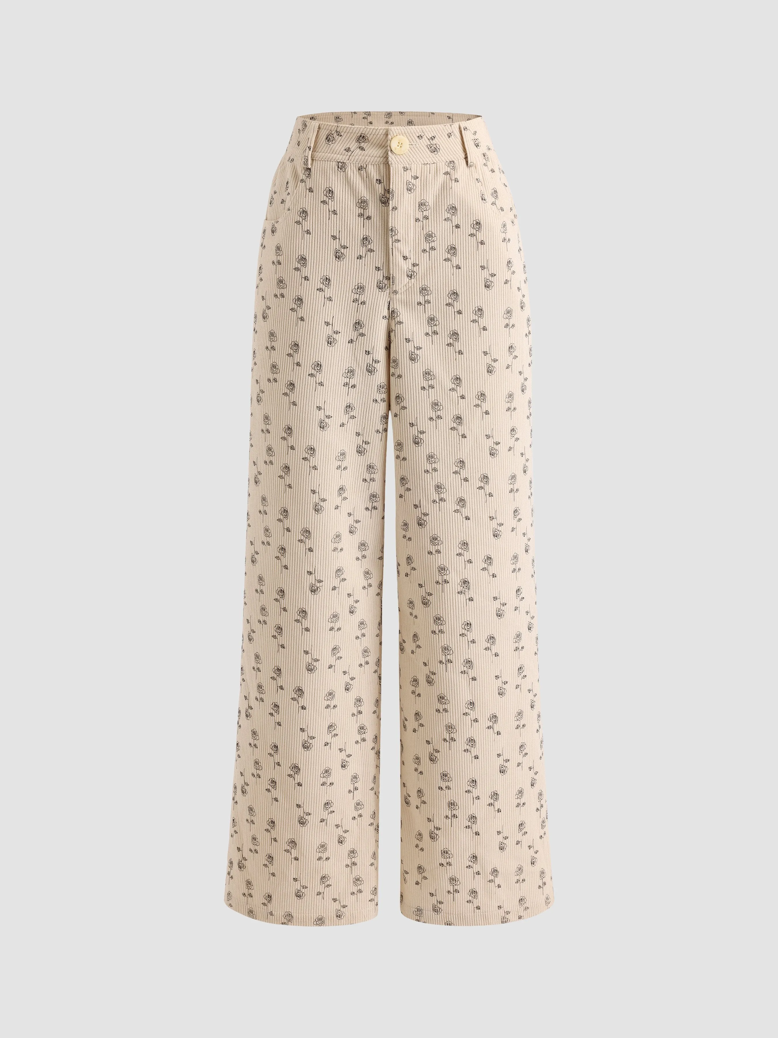 Women's Corduroy Floral Wide Leg Pants sold by Aha Selected product image thumbnail 2