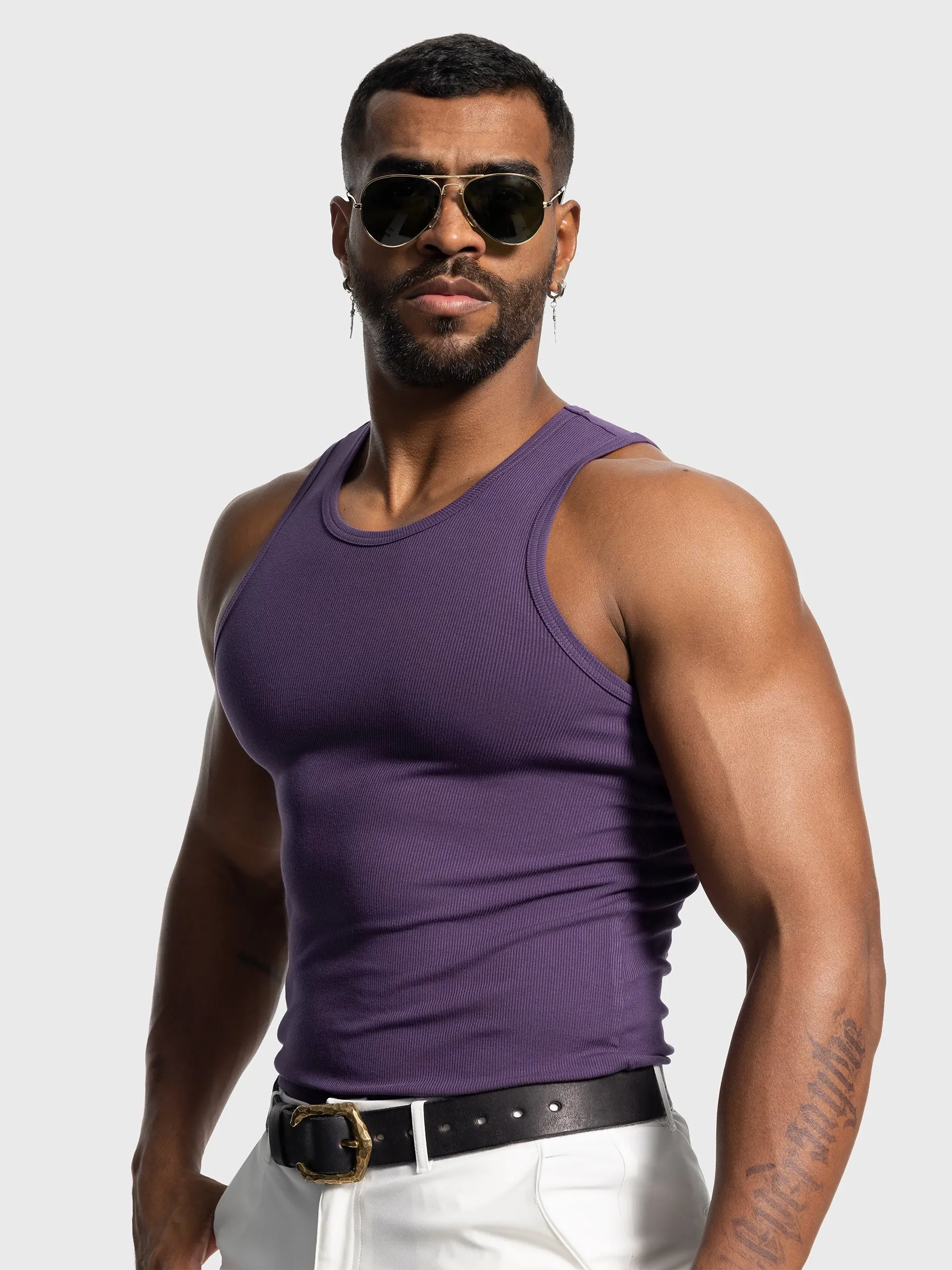 Ribbed Stretch Tank Top Curved Hem sold by Aha Selected