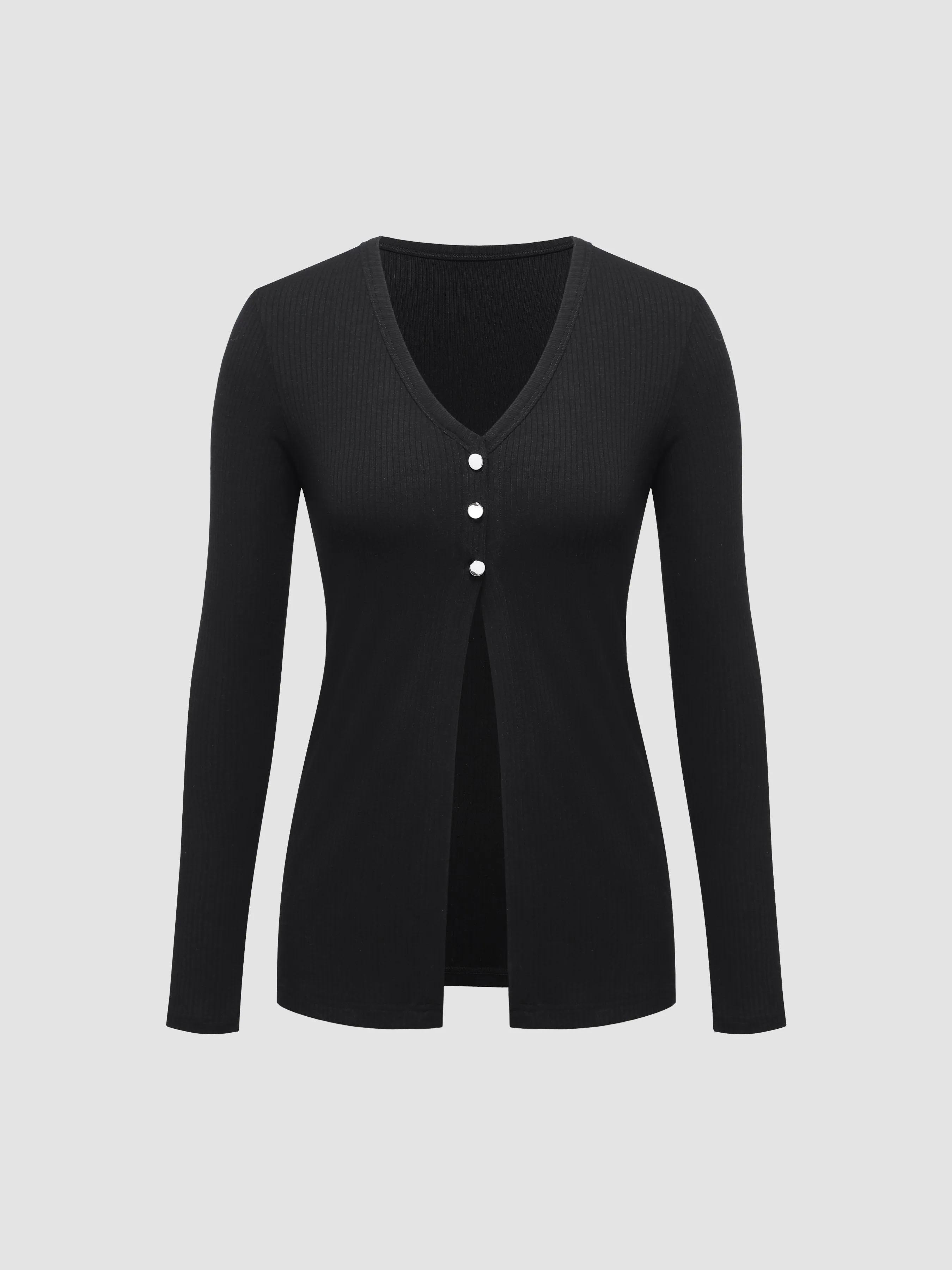 V-Neck Slit Long Sleeve Shirt sold by Aha Selected