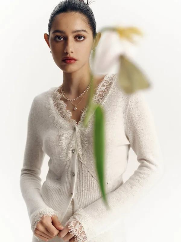 Women's Lace Trimmed Knitted Cardigan sold by Aha Selected