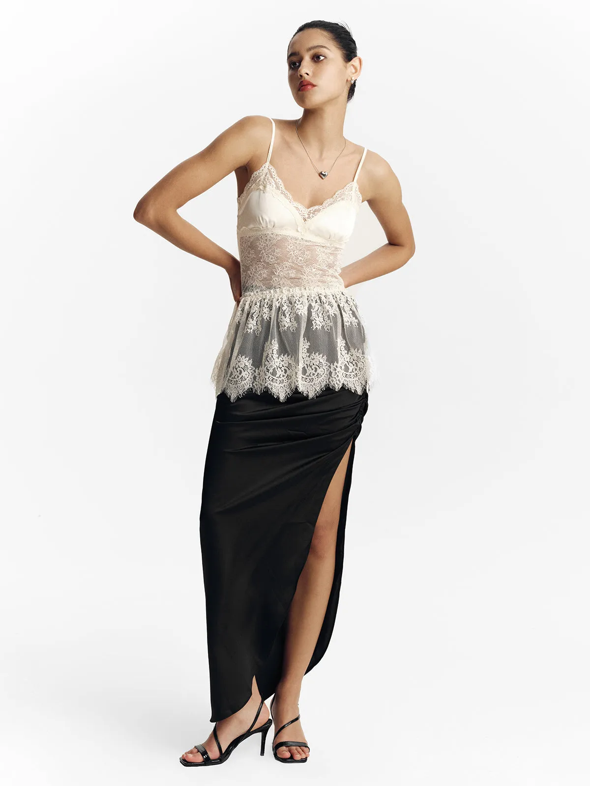 Lace-Trimmed Satin Strappy Vest sold by Aha Selected product image thumbnail 5