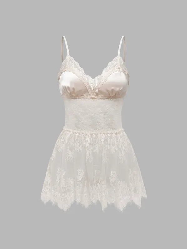 Lace-Trimmed Satin Strappy Vest sold by Aha Selected