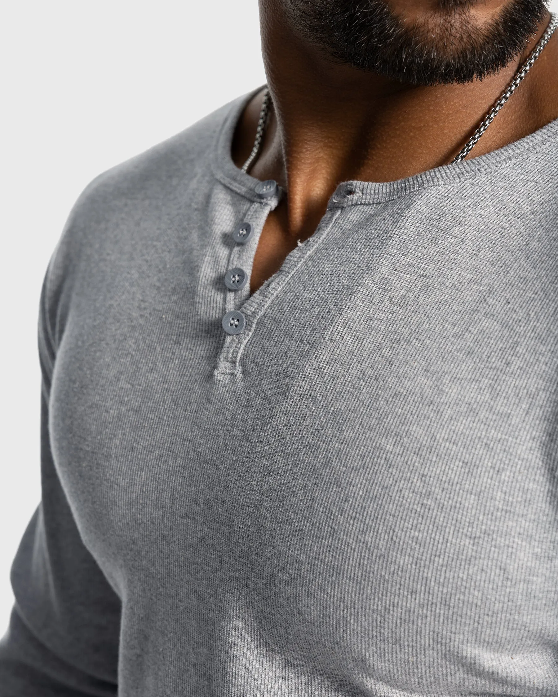 Rib Knit Curved Hem Long Sleeve Henley Shirt sold by Aha Selected product image thumbnail 3